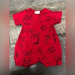 Vintage carter’s 0-3 months Red Baby Romper with Bunny Print